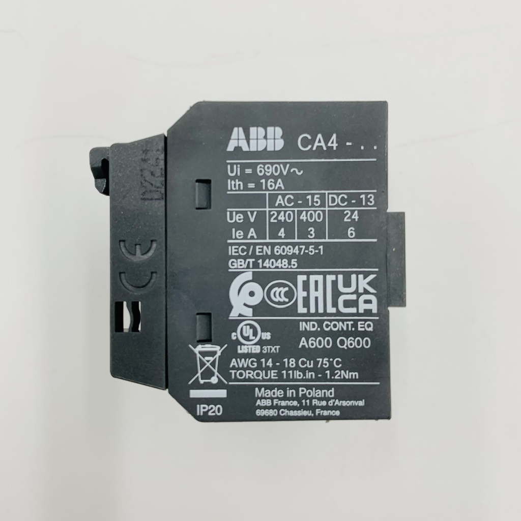 CONTACTO AUXILIAR FRONTAL 2NA+2NC PARA AF09..AF96 CA4-22E SERIE 1SBN010140R1022 (PARA CONTACTOR 910043)   