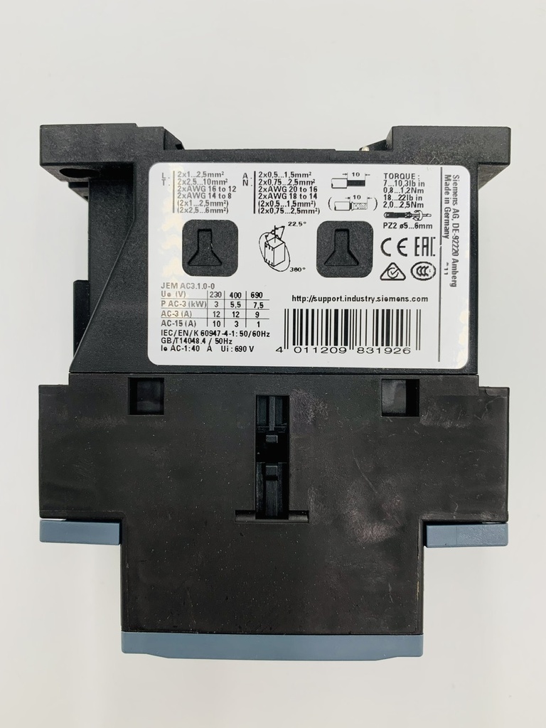 CONTACTOR 12A AC3 5,5 KN 1NA+ANC BOBINA 110V AC 50/60HZ (3RT2024-1AG20)