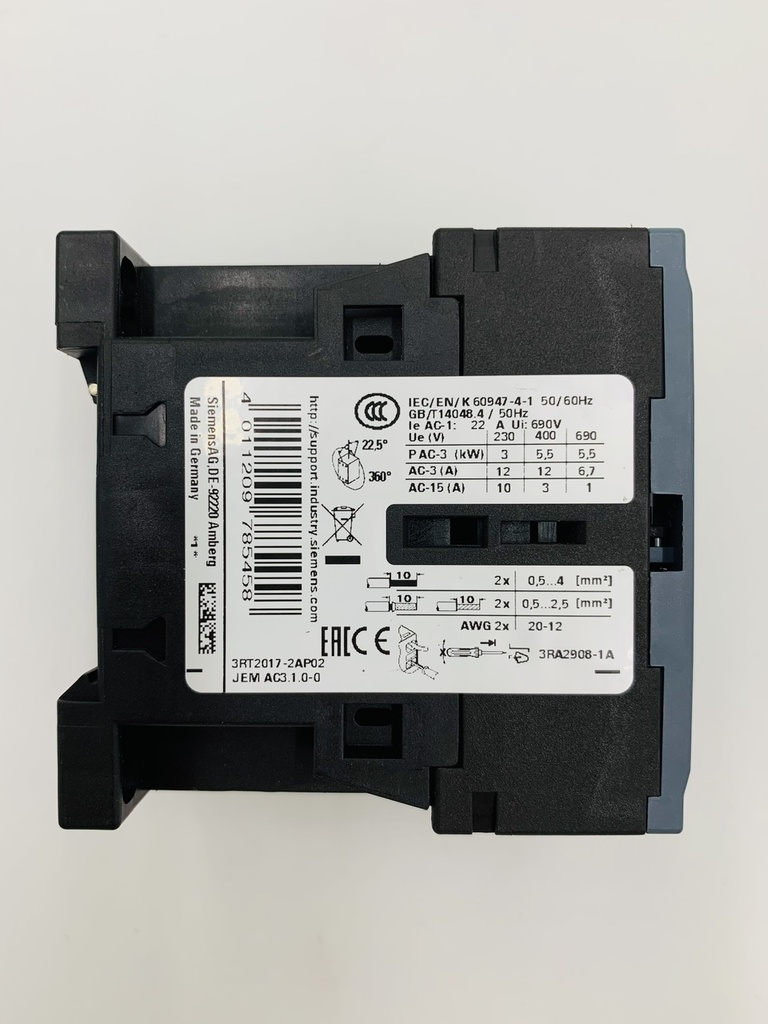CONTACTOR TRIPOLAR 230VAC 12A AC3 5,5KW 400V 3RT2017-2AP02(Compatible con Cod.: 5106110)