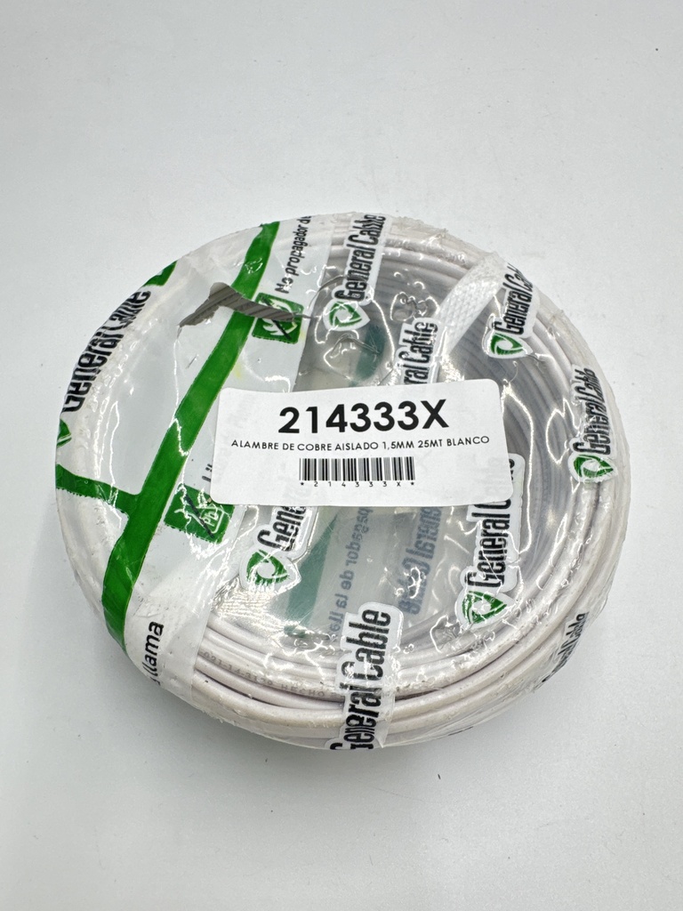 ALAMBRE DE COBRE AISLADO 1,5MM 25MT BLANCO   