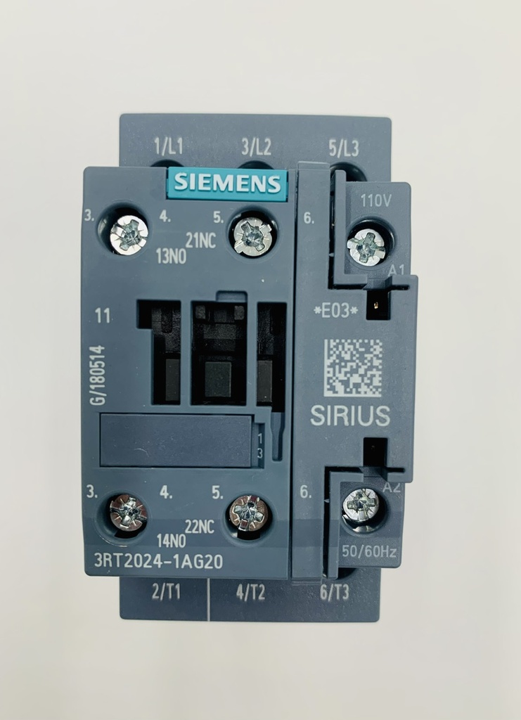 CONTACTOR 12A AC3 5,5 KN 1NA+ANC BOBINA 110V AC 50/60HZ (3RT2024-1AG20)